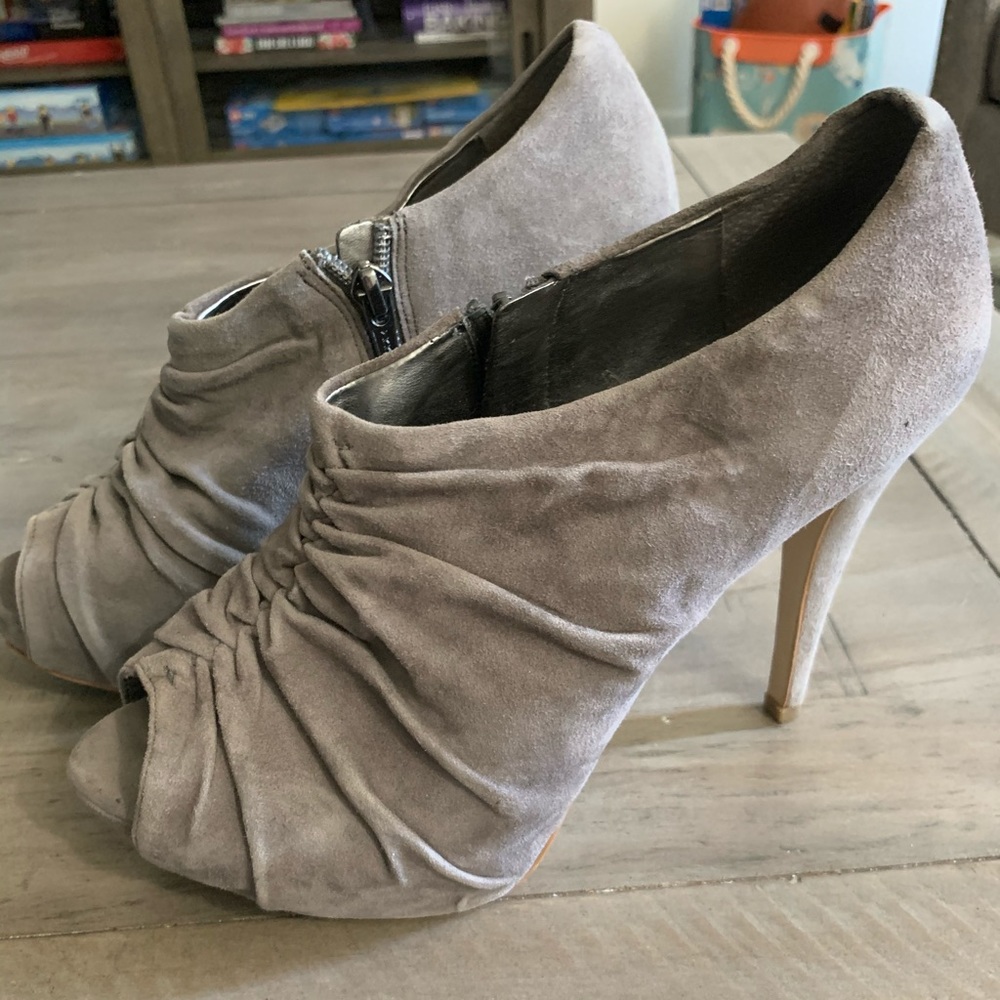 Grey Suede Clearly Peep Toe Pump